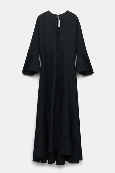 Dorothee Schumacher Linen Blend Maxi Dress With A V-neckline In Black