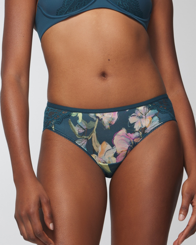Soma Women's Embraceable Lace Hipster Underwear In Teal Floral Size Small |  In Sketchbook Flora Mini Dh