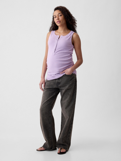 Gap Maternity Rib Henley Tank Top In Orchid Petal Purple