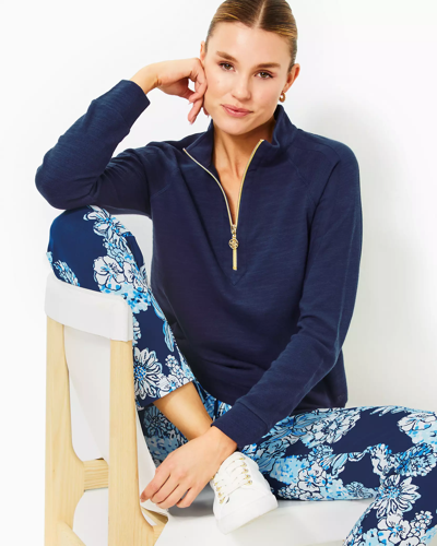 Lilly Pulitzer Luxletic Ashlee Half-zip Pullover In Low Tide Navy