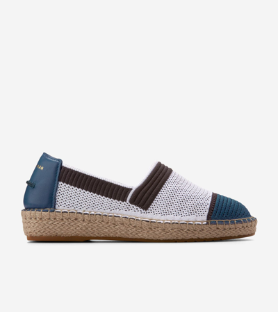 Cole Haan Women's Cloudfeel Espadrille Ii Slip-on Flats In White-blue Wing Teal-chocolate Stitchlite
