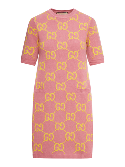 Gucci Gg-pattern Wool Dress In Pink