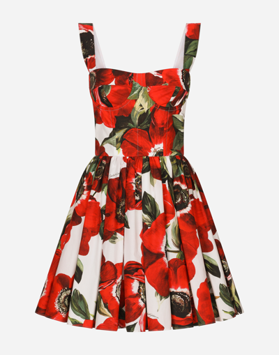 Dolce & Gabbana Cotton Corset Dress With Anemone Print