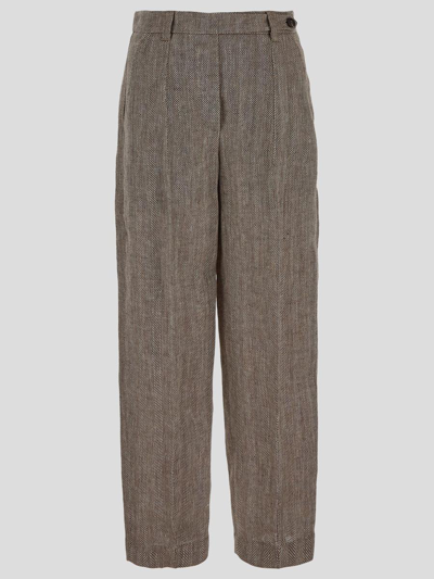 Brunello Cucinelli Tailored Linen Trousers In Tobacco