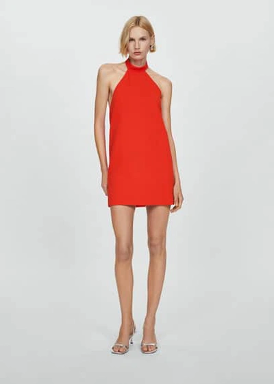 Mango Halter-neck Open-back Dress Red