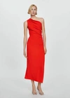 Mango Asymmetrical Dress With Side Slit Red