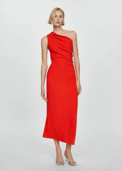 Mango Asymmetrical Dress With Side Slit Red In Silver