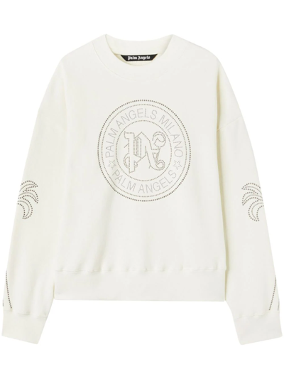 Palm Angels Logo-embellished Cotton Sweatshirt In White