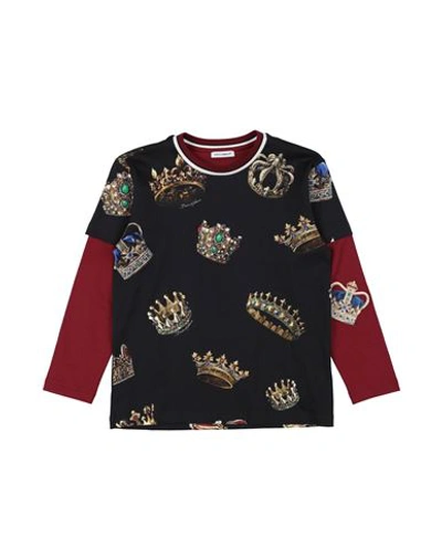 Dolce & Gabbana Babies'  Toddler Boy T-shirt Black Size 6 Cotton, Viscose, Polyester, Polyamide, Metallic Pol