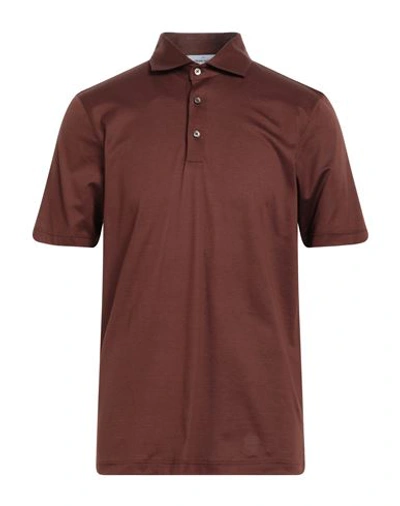 Gran Sasso Man Polo Shirt Brown Size 38 Cotton