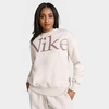 Nike Women's Sportswear Phoenix Fleece Oversized Logo Crewneck Sweatshirt In Light Orewood Brown/smokey Mauve/sail