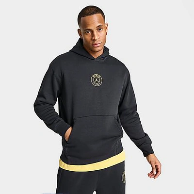 Nike Jordan Men's Paris Saint-germain Logo Fleece Pullover Hoodie In Black/cargo Khaki