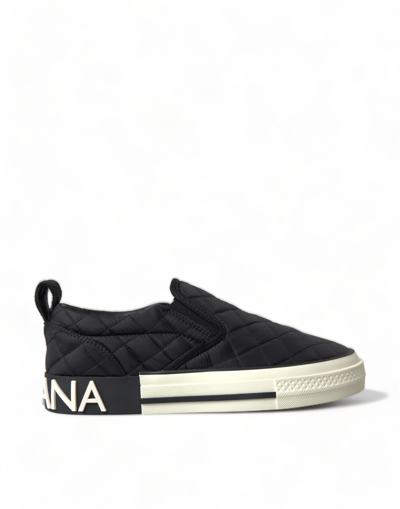 Dolce & Gabbana Black Quilted Slip On Low Top Trainers Shoes In Black And White