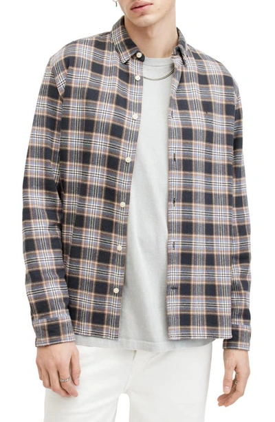 Allsaints Ventana Checked Relaxed Fit Shirt In Marine Blue