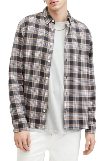 Allsaints Ventana Check Relaxed Fit Button-up Shirt In Marine Blue