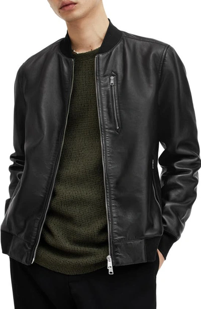 Allsaints Kemble Recycled Leather Bomber Jacket In Black