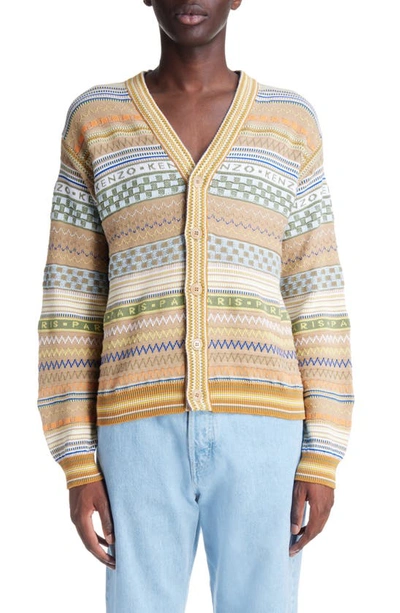 Kenzo Multicolor  Paris Fairisle Cardigan In Camel