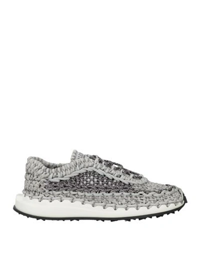 VALENTINO GARAVANI VALENTINO GARAVANI WOMAN SNEAKERS SILVER SIZE 8 TEXTILE FIBERS, SOFT LEATHER