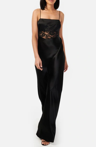 Cami Nyc Zelda Lace Panel Satin Gown In 黑色