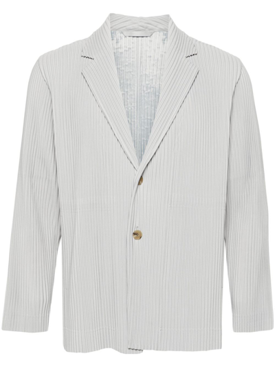 ISSEY MIYAKE GREY PLISSÉ-EFFECT SINGLE-BREASTED BLAZER