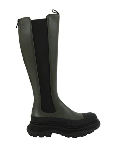 Alexander Mcqueen Rubber Toe Leather Boots Woman Boot Green Size 8 Calfskin