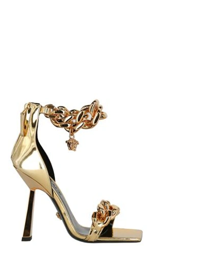 Versace Medusa Metallic Chain Sandals Woman Sandals Gold Size 8 Tanned Leather