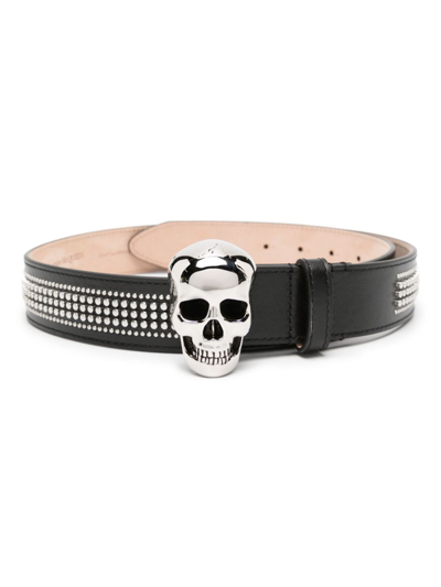 Alexander Mcqueen Skull-buckle Studded Leather Belt In Black