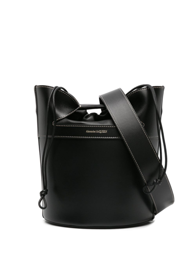 Alexander Mcqueen Logo-stamp Leather Bucket Bag In Black