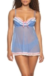 Black Bow 'ruffles Galore' Underwire Chemise & Hipster Briefs In Persian Jewel