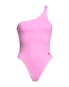 Attico Pink Single-shoulder One-piece Swimsuit In Pink