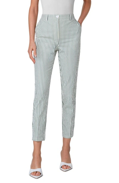 Akris Punto Freda Stripe Stretch Seersucker Tapered Ankle Trousers In Cream Green