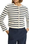 Theory Waverly Cotton Stripe Cropped Jacket In Cream/bright Navy