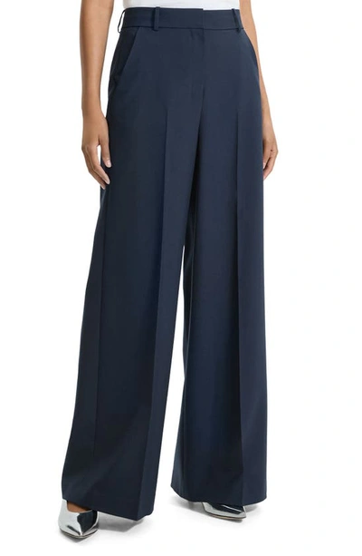 Theory Oxford Wide Leg Pants In Nocturne Navy