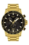 Tissot Men's Swiss Chronograph Supersport Gts Gold Pvd Stainless Steel Bracelet Watch 46mm In Black