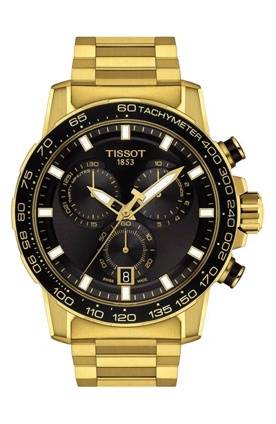 Tissot Men's Swiss Chronograph Supersport Gts Gold Pvd Stainless Steel Bracelet Watch 46mm In Black/gold