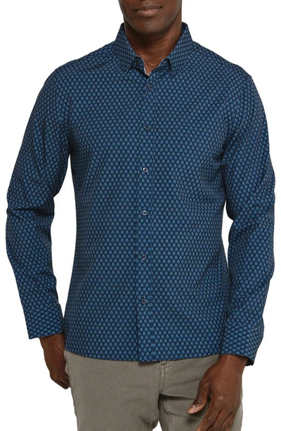 7 Diamonds Enrys Leaf Print Performance Button-up Shirt In Navy
