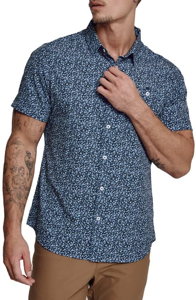 7 Diamonds Griffin Floral Short Sleeve Performance Button-up Shirt In Navy