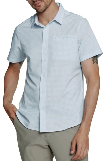 7 Diamonds Palm Leaf Print Short Sleeve Performance Button-up Shirt In White