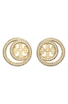 Tory Burch Women's Double Ring Stud Earrings Gold In Tory Gold / Crystal