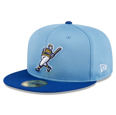 New Era Light Blue Milwaukee Brewers 2024 Batting Practice 59fifty Fitted Hat In Navy