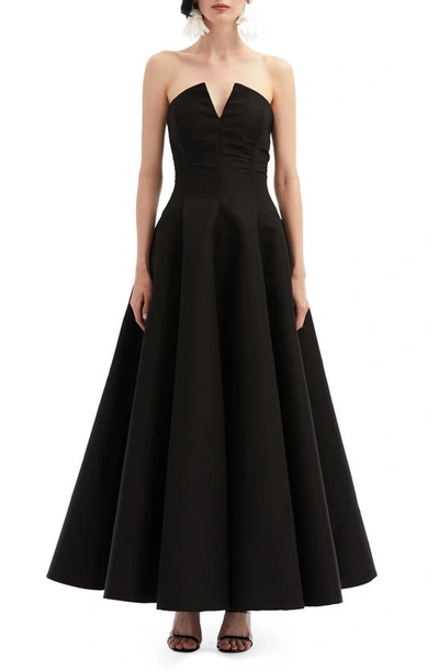 Oscar De La Renta Strapless Fit-&-flare Tea-length Faille Gown In Black