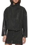 DKNY BOUCLÉ TWEED & FAUX LEATHER JACKET