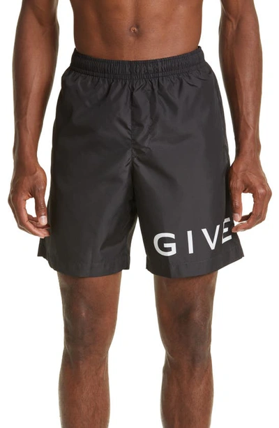 Givenchy Logo Swim Trunks In Z/dnublack/ White