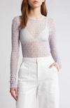 Frame Long-sleeve Mesh Top In Lilac