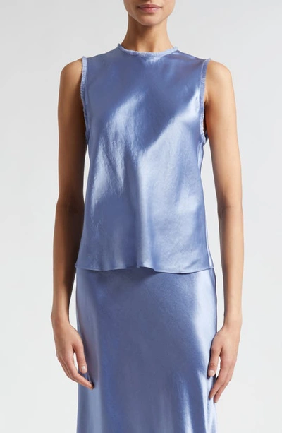 Vince Frayed-edge Crushed Satin Shell Top In Azure Gem