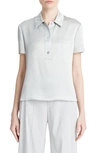 Vince Silk Charmeuse Short-sleeve Polo Shirt In Lunar Dust