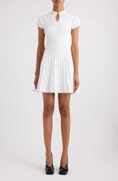 Balmain Pleated Fit & Flare Sweater Dress In 0fa White