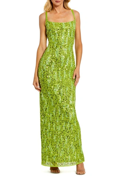 Mac Duggal Sequin Column Gown In Apple Green