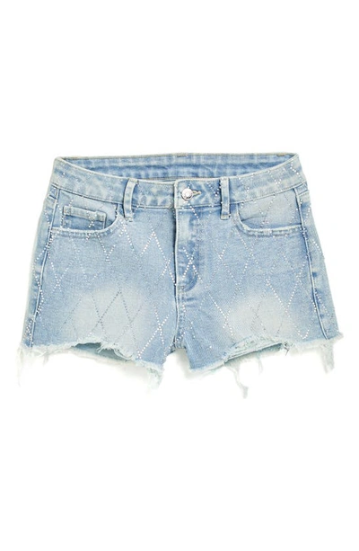 Tractr Kids' Bling Distressed Raw Hem Denim Shorts In Indigo