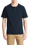 Vince Garment Dyed Short Sleeve Henley In Blue
